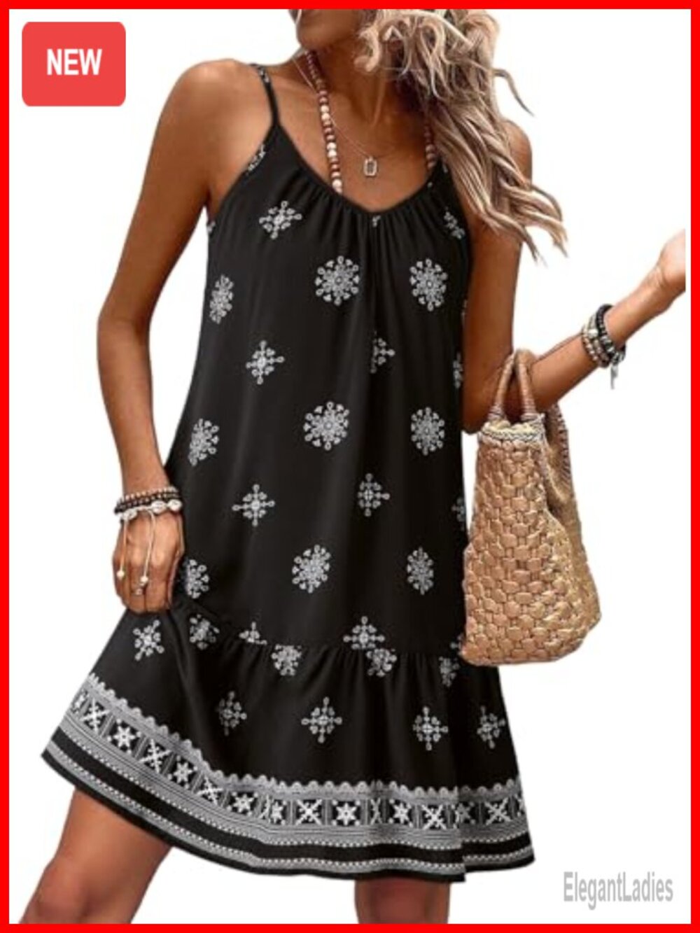 Spaghetti Strap Smocked Flowy Boho Mini Dress